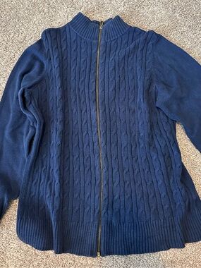 Charter Club Navy Cable-Knit Zip-Front Sweater Coastal Grandma
